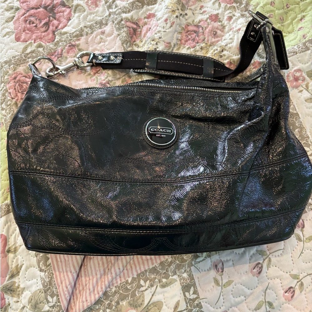 Coach Shiny Black Shoulder Bag